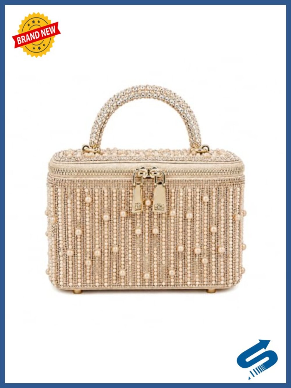 Rhinestone Pearl Clutch Evening Bag Box Purse Faux Pearl Formal Cocktail